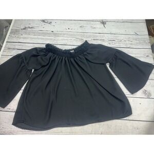 Fantastic Fox Black Smocked Off The Shoulder Bell Sleeve Top Women's M